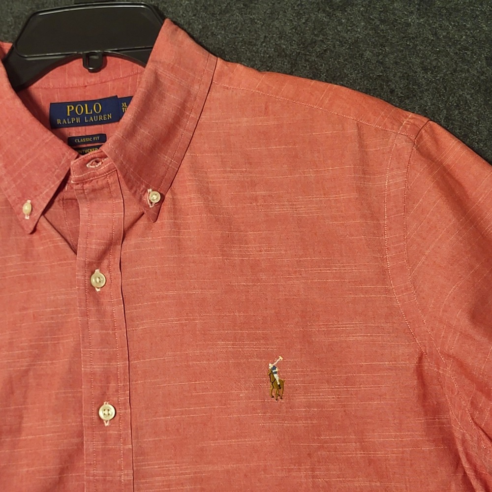 Polo Ralph Lauren Mens XL Classic Fit Untucked SS Button Down Coral Pink Shirt